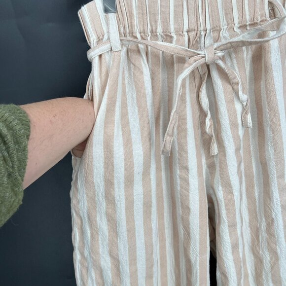 Proud Mary Striped Playa cotton Pants wide leg high rise coastal grandma tan S/M - Picture 4 of 13